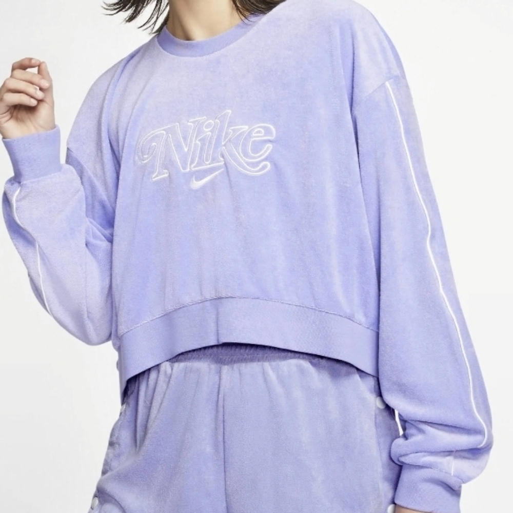 Womens Nike Light Thistle Retro Femme Terry Cropped Sweatshirt